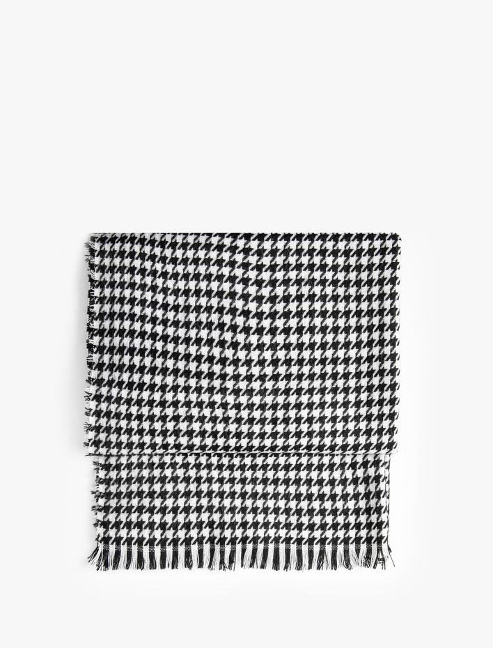 Kadın Atkı Kazayağı Desenli Yumuşak Dokulu Püsküllü