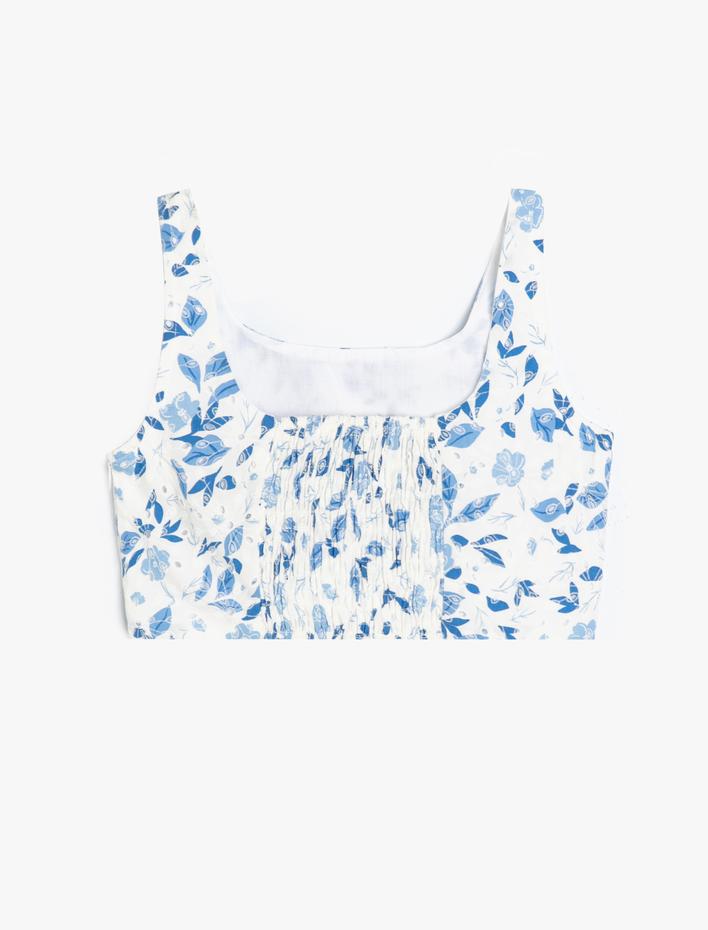 Kız Çocuk Çiçekli Crop Bluz Gipe Detaylı Pamuklu