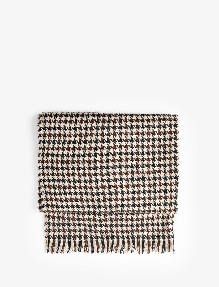 Kadın Atkı Kazayağı Desenli Yumuşak Dokulu Püsküllü