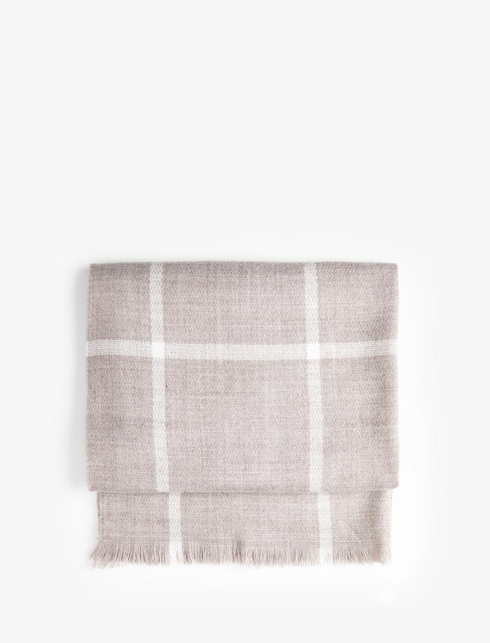 Kadın Atkı Uzun Püsküllü Desenli Yumuşak Dokulu