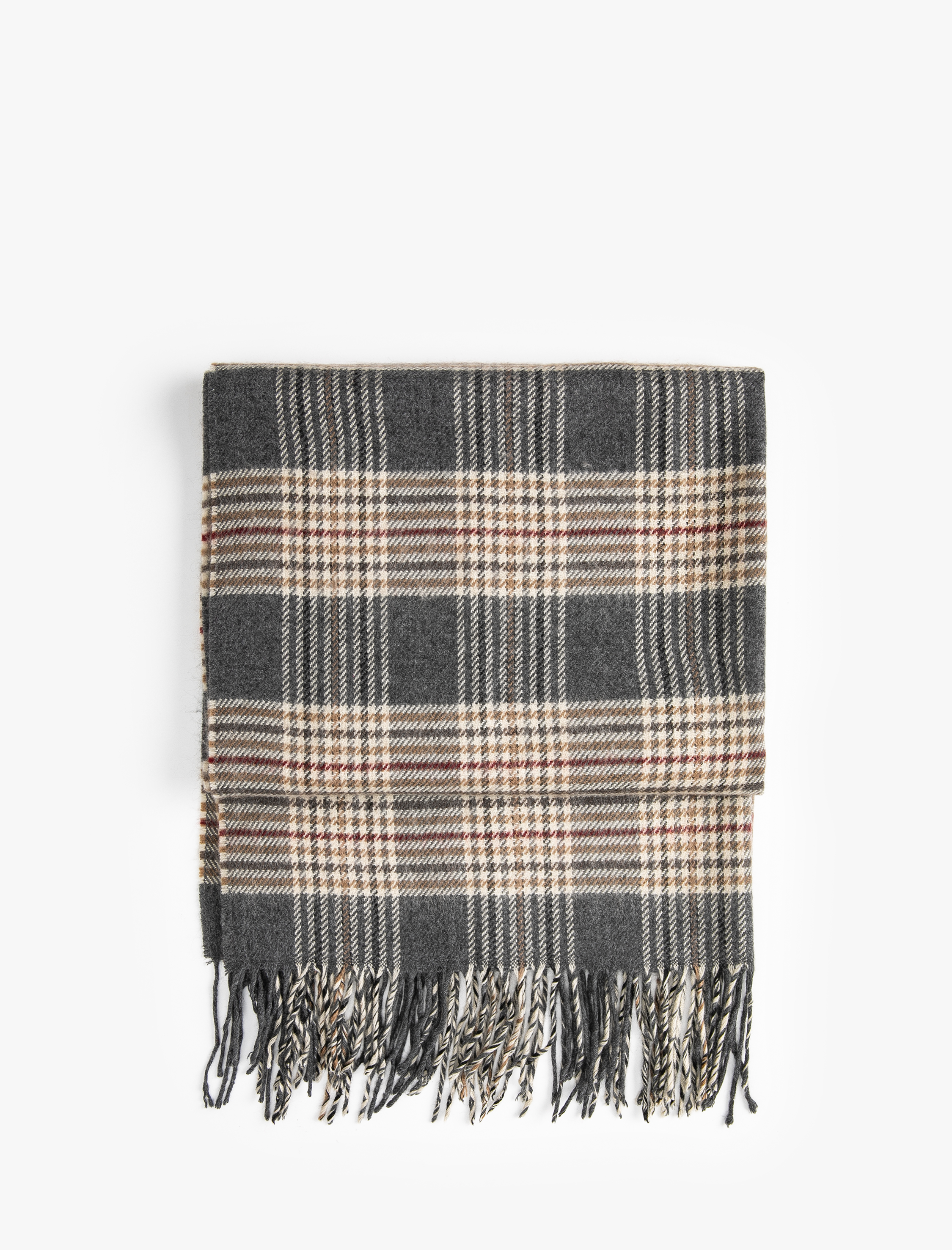  Kadın Atkı Ekose Yumuşak Dokulu Püsküllü