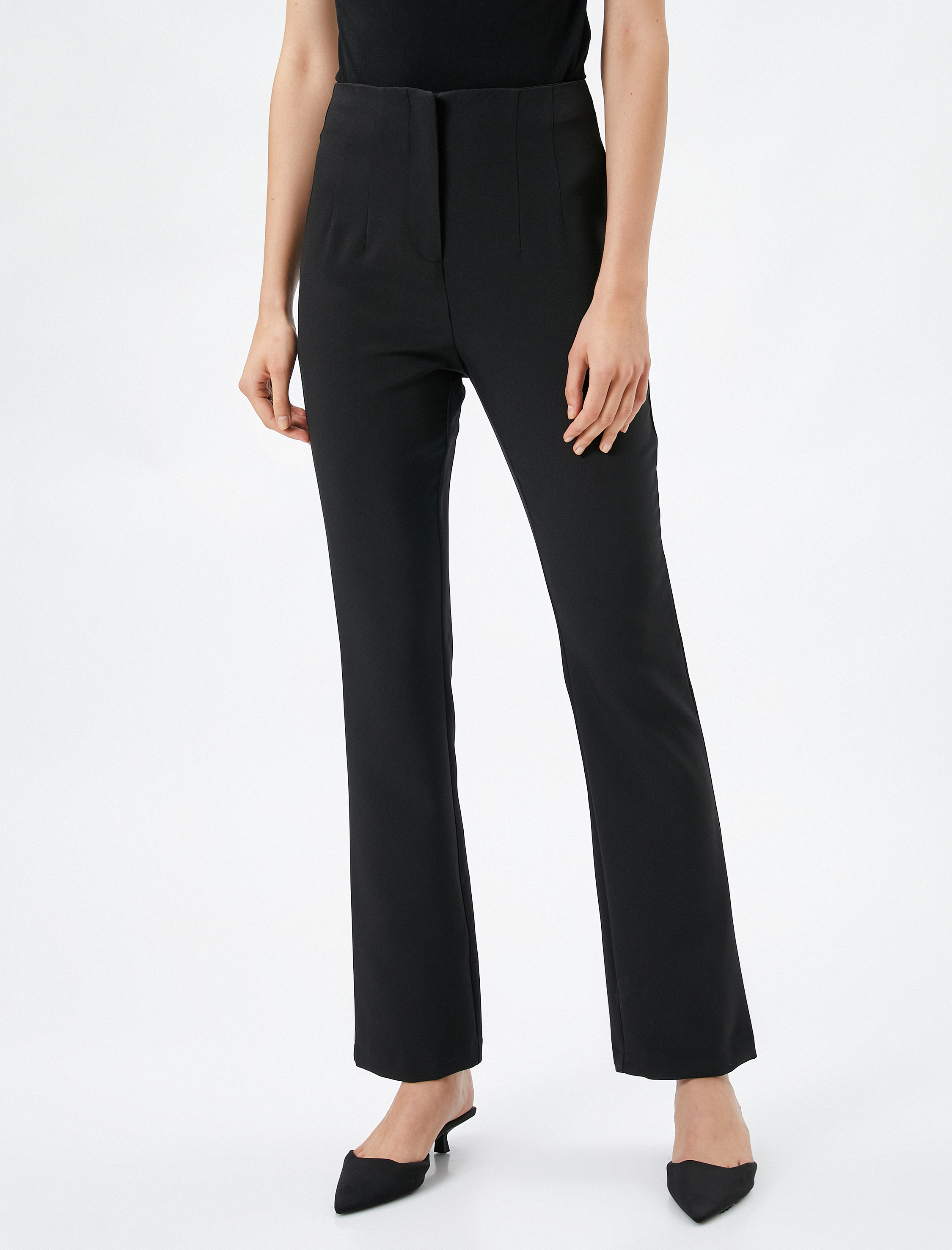   İspanyol Paça Pantolon Dikiş Detaylı Yüksek Bel