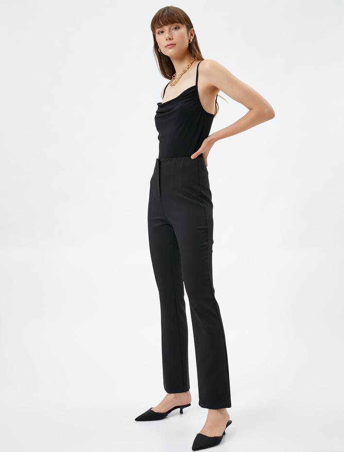  İspanyol Paça Pantolon Dikiş Detaylı Yüksek Bel