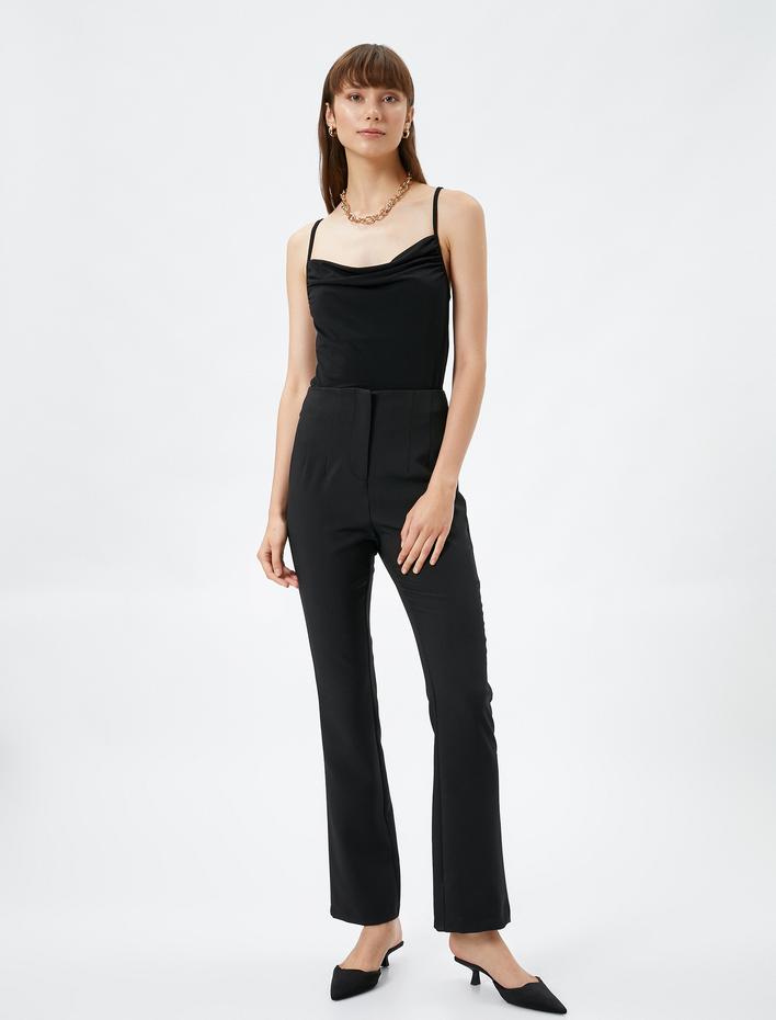  İspanyol Paça Pantolon Dikiş Detaylı Yüksek Bel