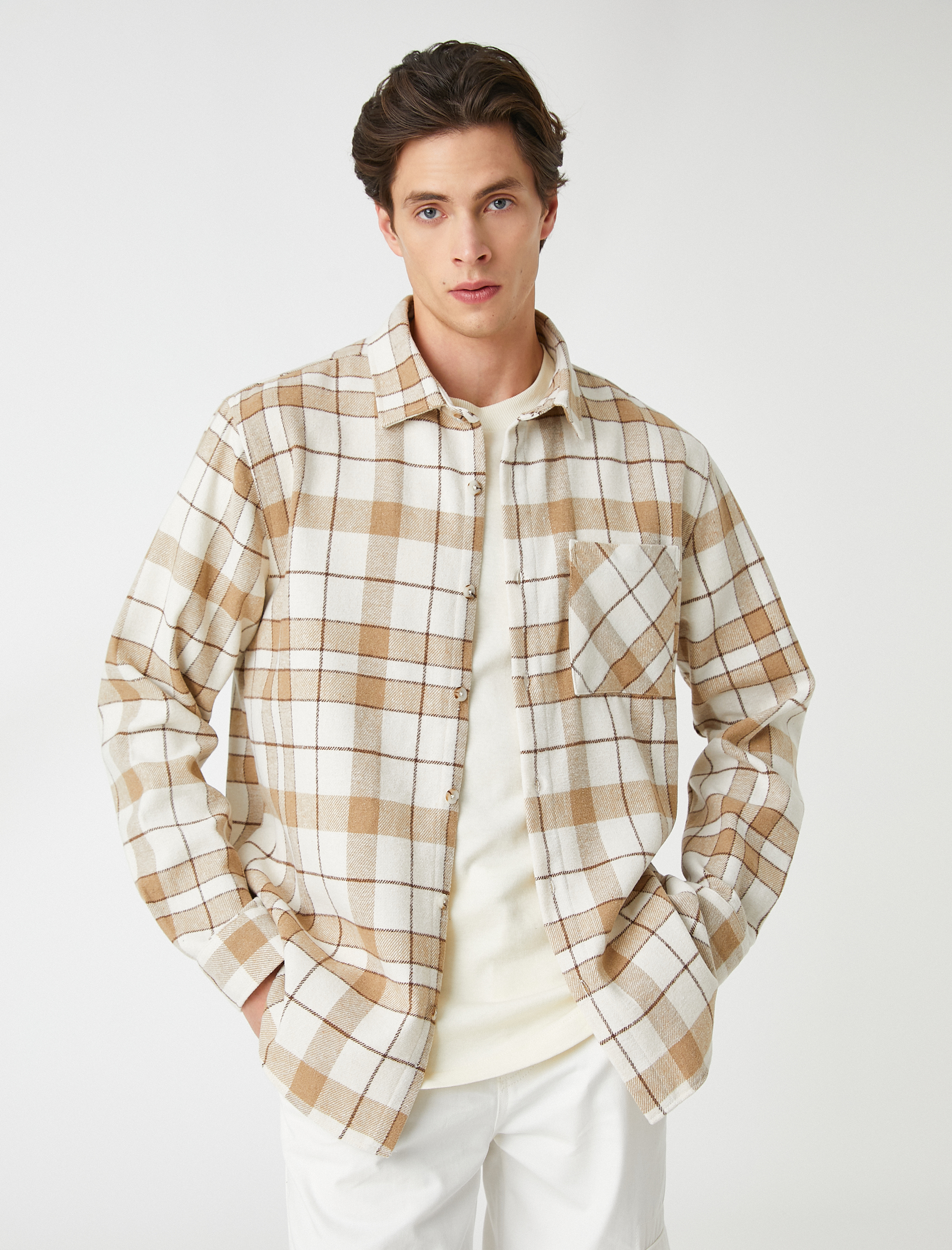   Oduncu Gömleği Cep Detaylı Klasik Yaka Uzun Kollu