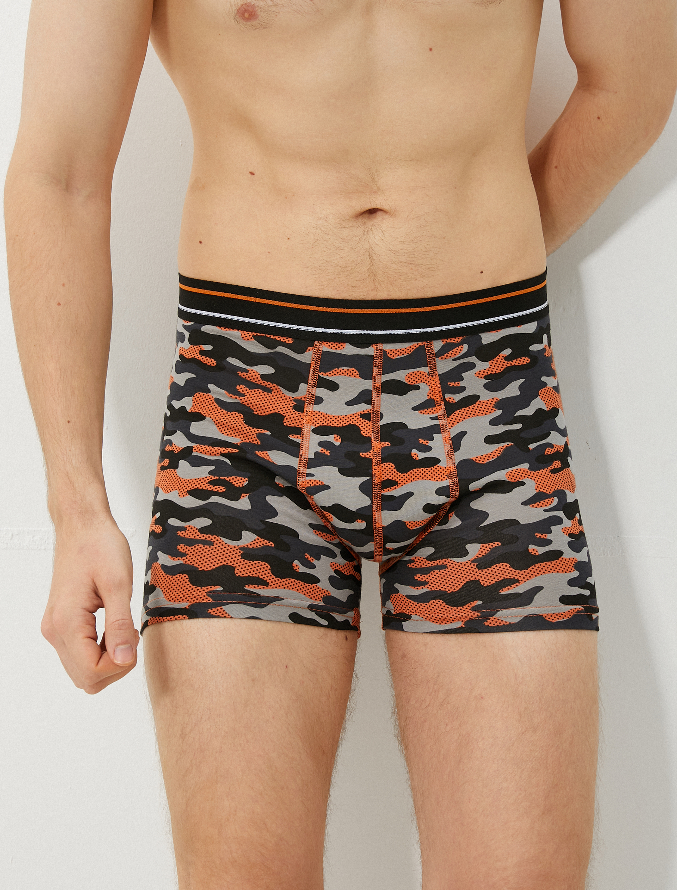   3'lü Boxer Seti Beli Lastikli Kamuflaj Baskılı