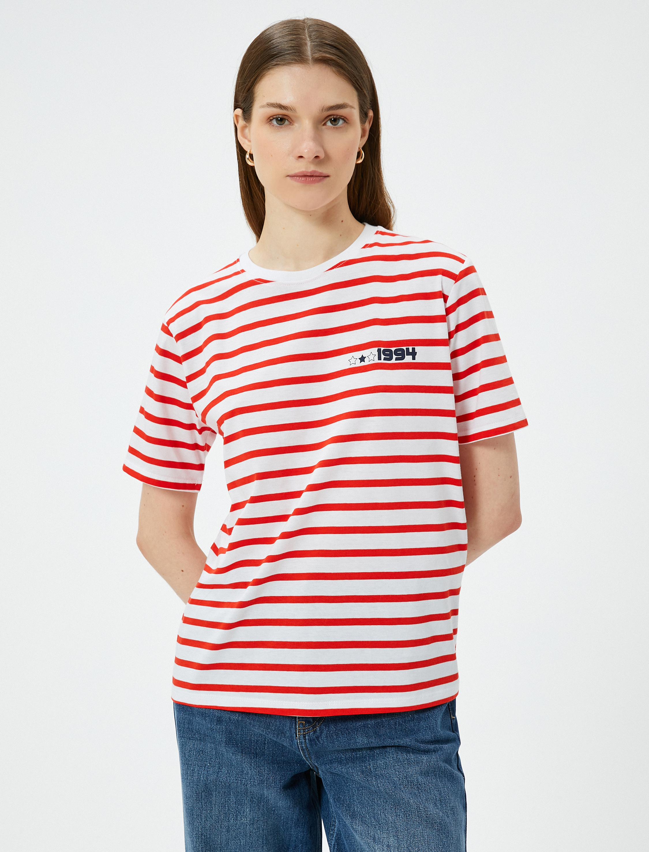   Baskılı Tişört Pamuklu Kısa Kollu Bisiklet Yaka Standart Kesim