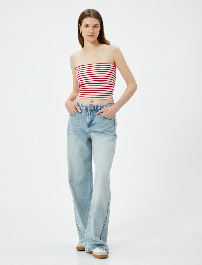  Straplez Üst Kat Detaylı Ribanalı Slim Fit