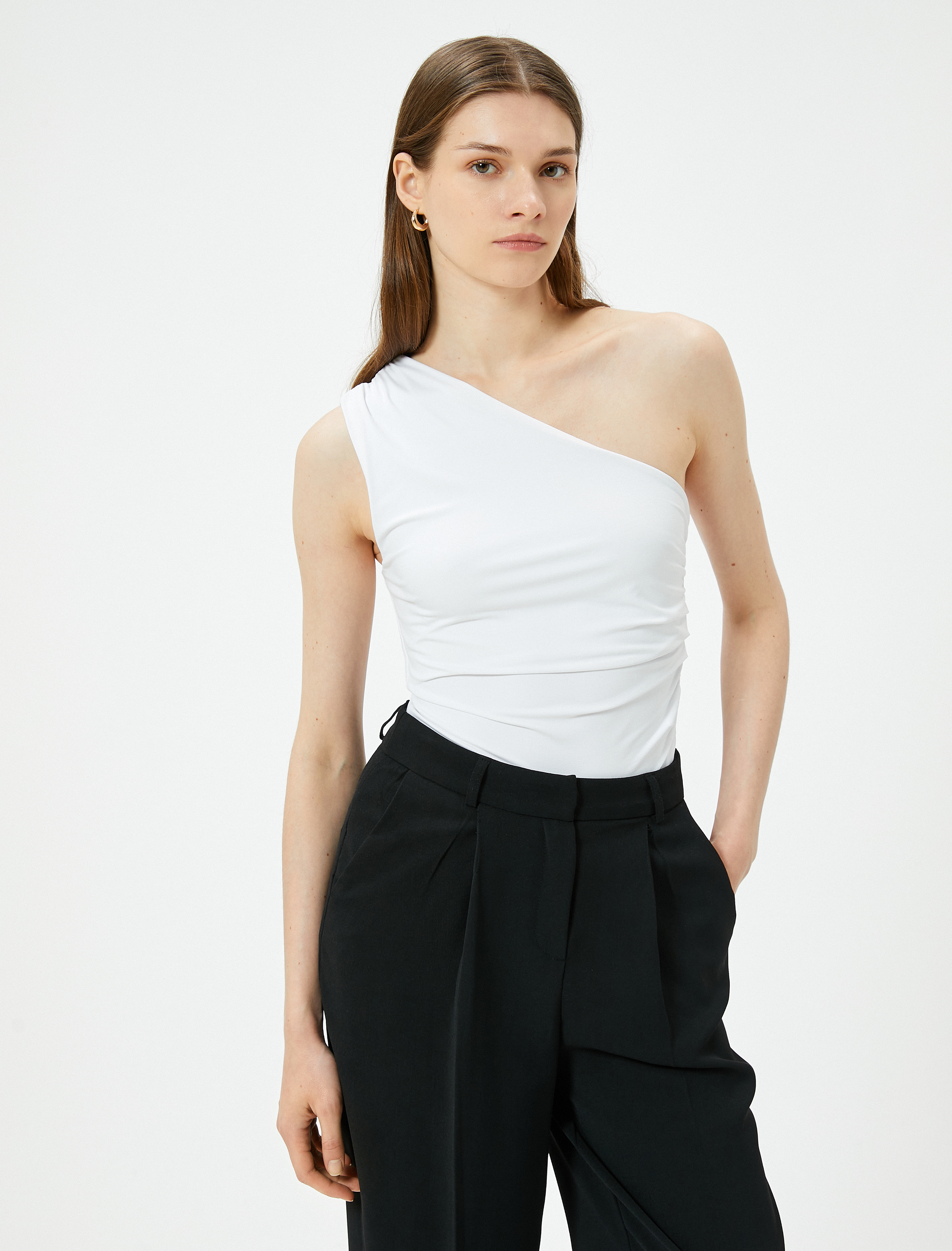 Tek Omuz Üst Drapeli Slim Fit