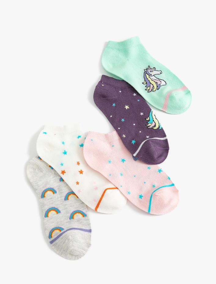 Kız Çocuk 5’li Çok Renkli Baskılı Çorap Seti