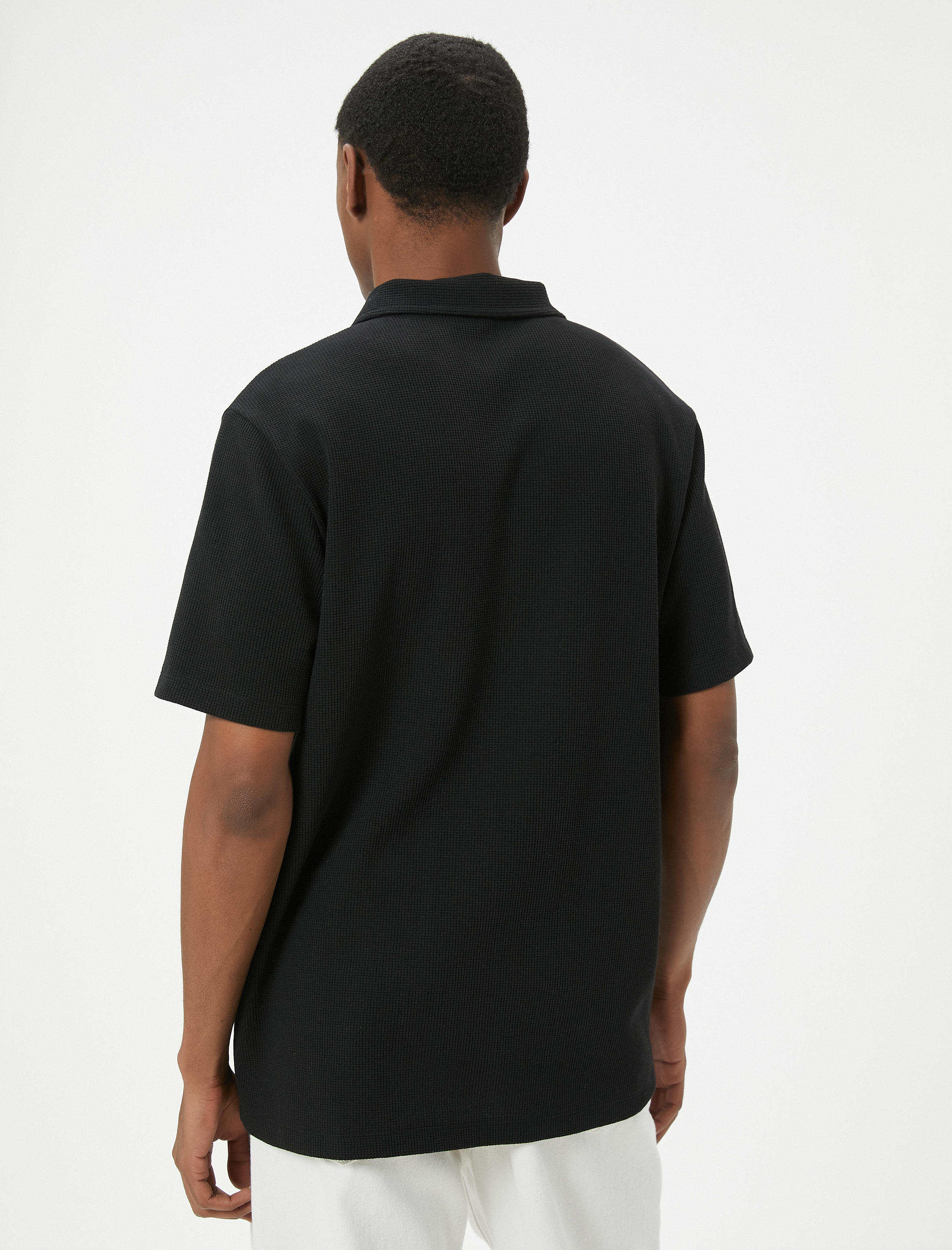   Yarım Fermuarlı Polo Tişört Kısa Kollu Dokulu