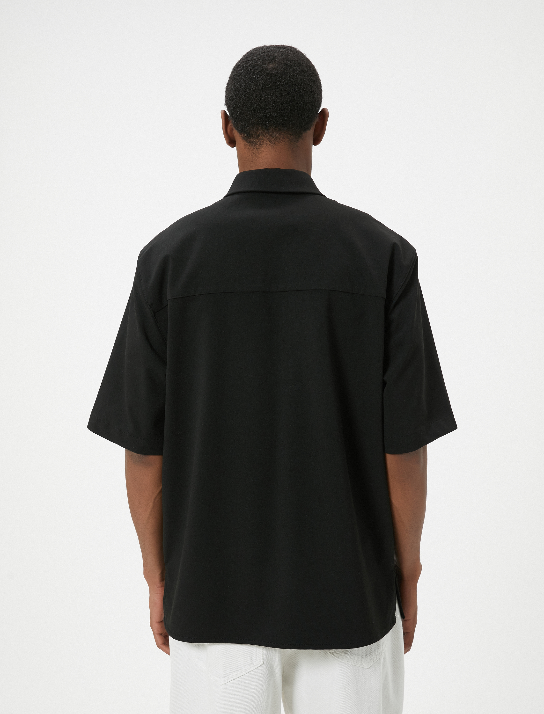   Yarım Fermuarlı Gömlek Kısa Kollu Viskon Karışımlı Regular Fit