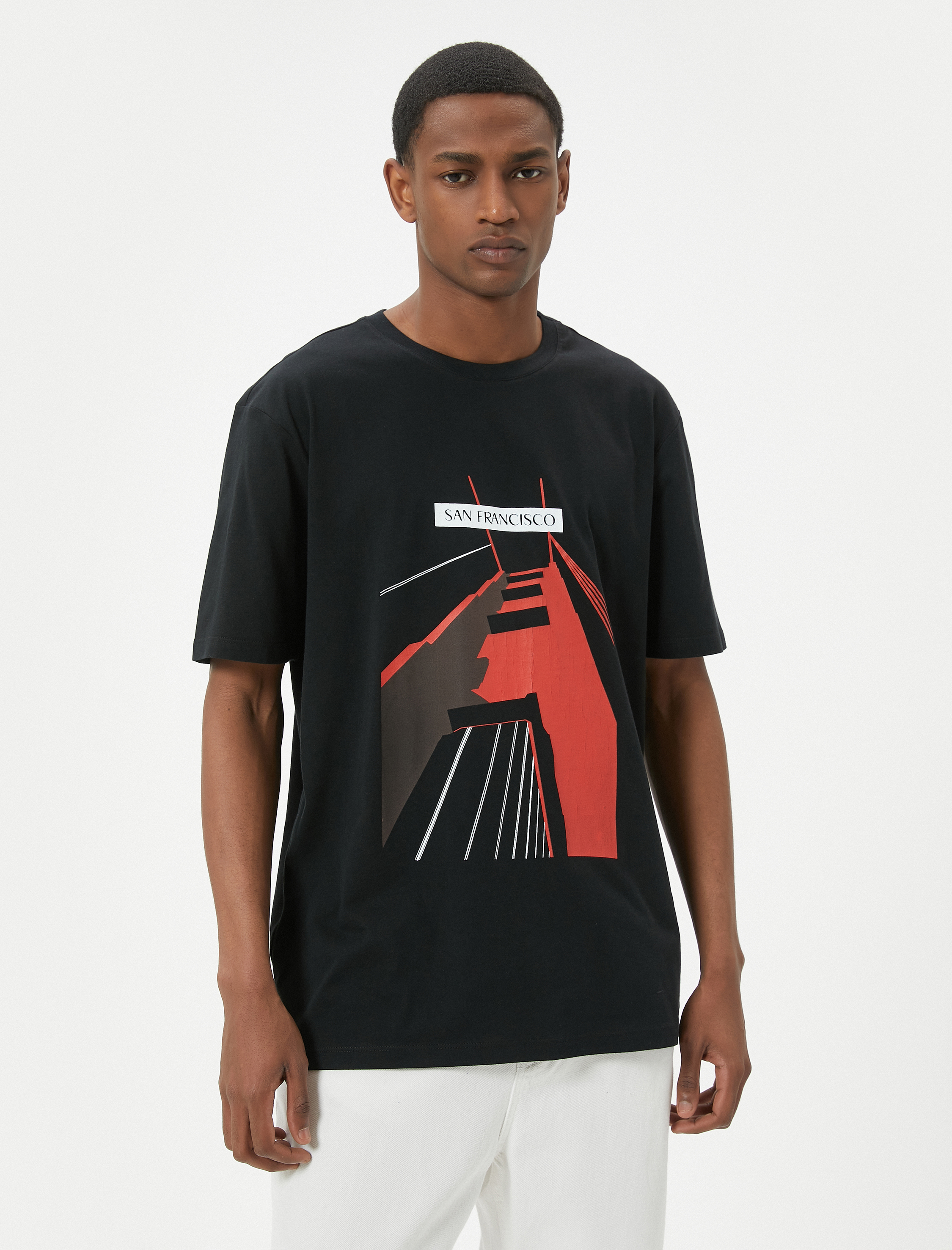   Basic Tişört Baskılı Kısa Kollu Bisiklet Yaka Pamuklu