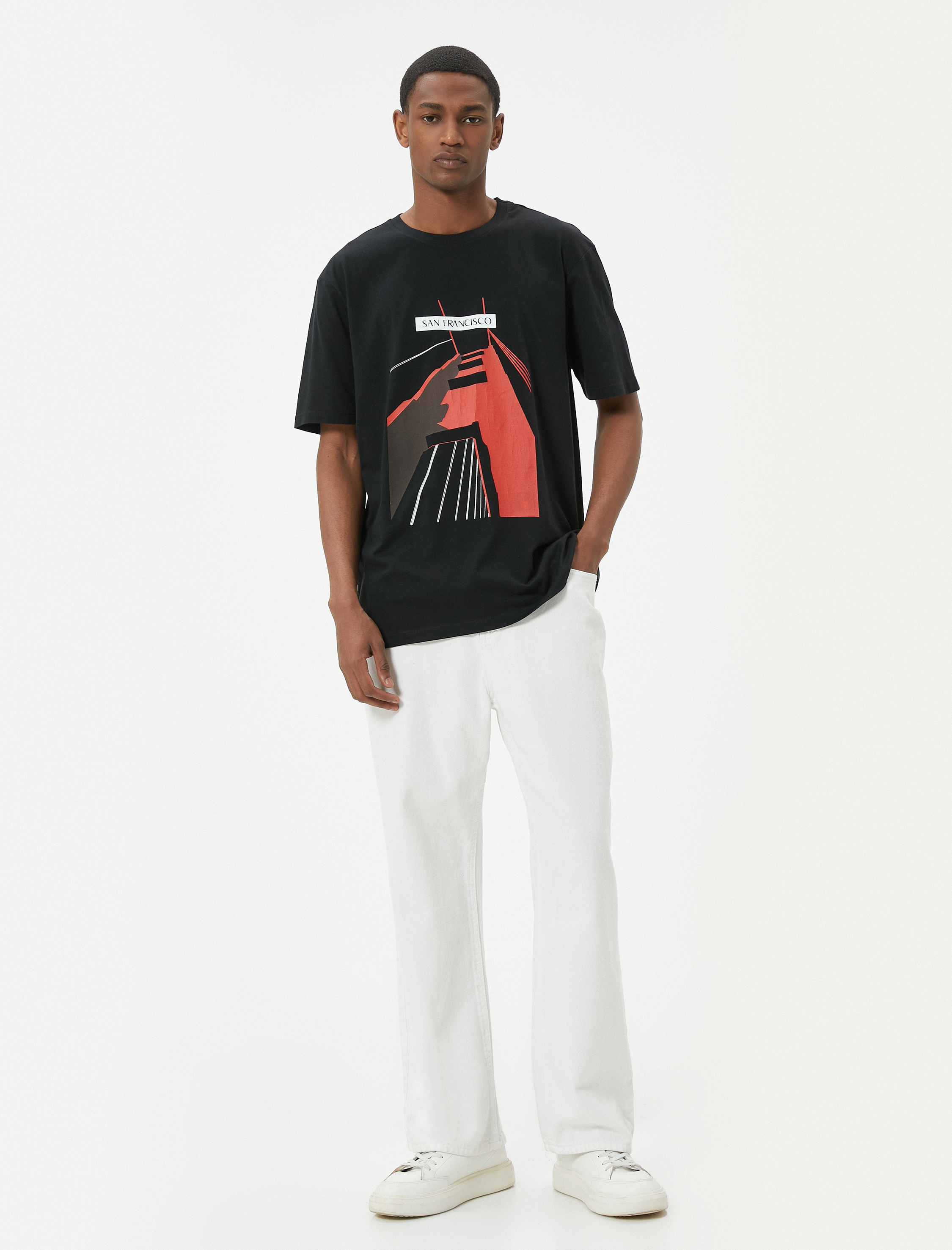   Basic Tişört Baskılı Kısa Kollu Bisiklet Yaka Pamuklu