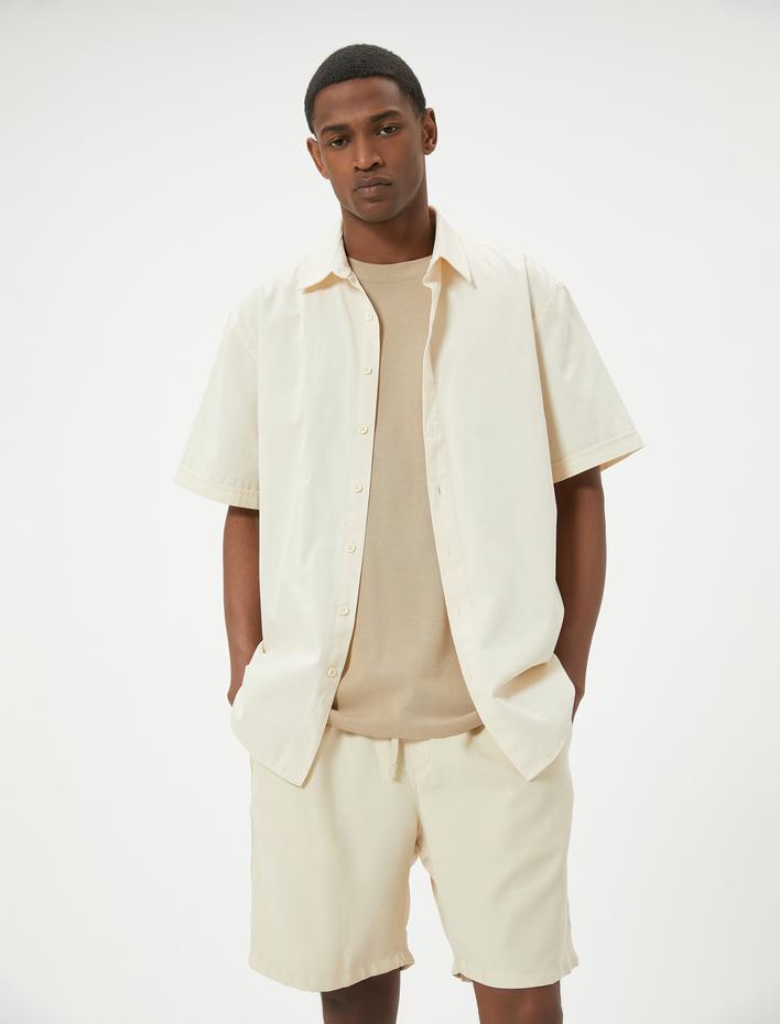  Bermuda Şort Chino Beli Bağcıklı Cep Detaylı Rayon Kumaş