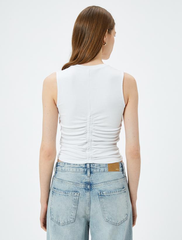 Crop Fitilli Atlet Bisiklet Yaka Drapeli Pamuklu_3