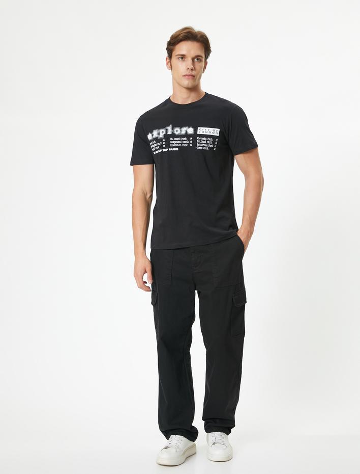  Slogan Baskılı Tişört Bisiklet Yaka Kısa Kollu