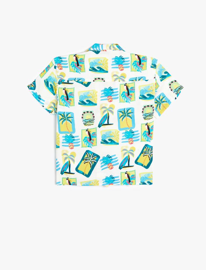 Erkek Çocuk Gömlek Kısa Kollu Yaz Temalı Baskılı Cep Detaylı Viskon Kumaş