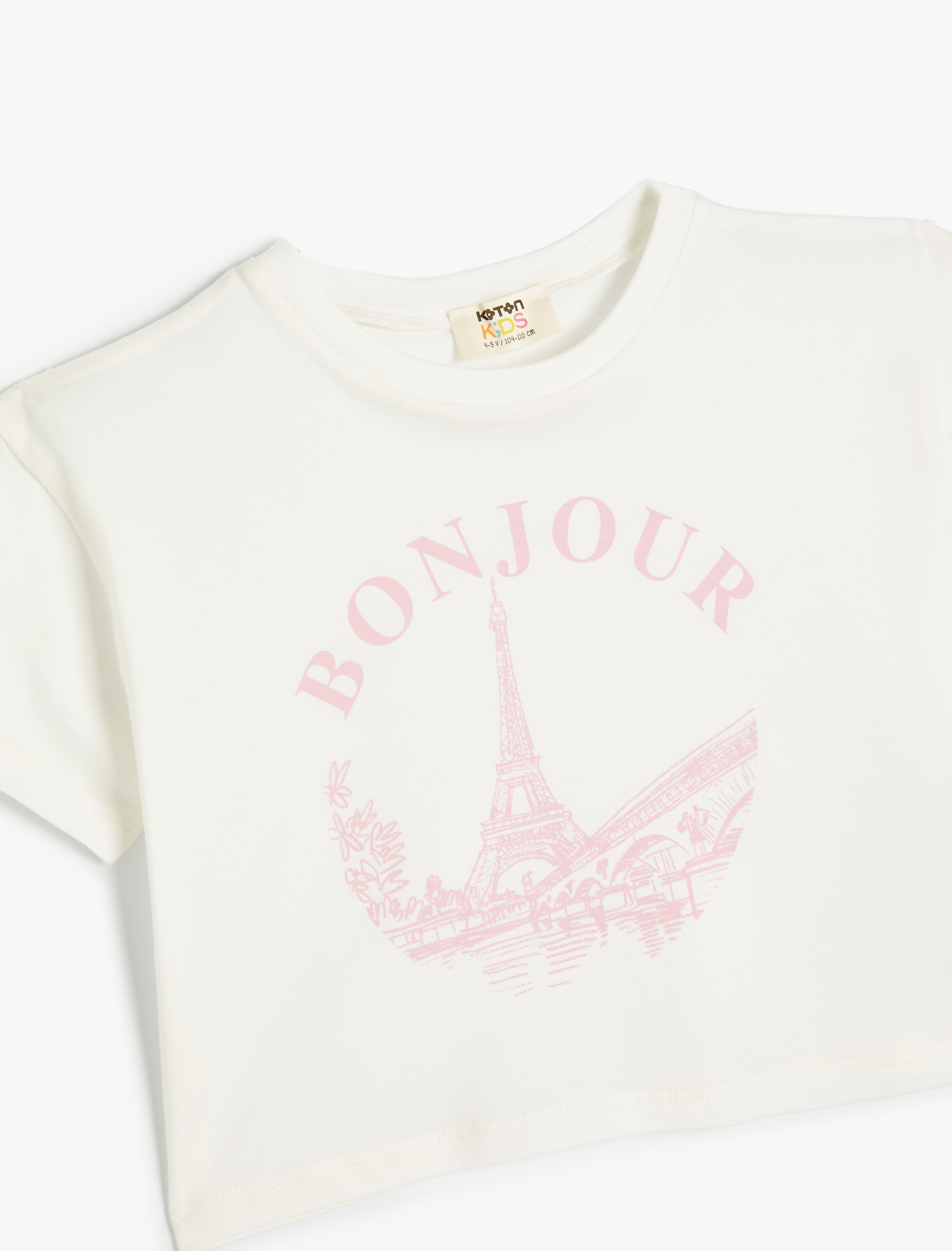  Kız Çocuk Tişört Kısa Kollu Bisiklet Yaka Paris Baskı Detaylı Pamuklu