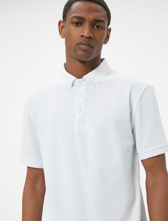  Polo Yaka Tişört Slim Fit Çıt Çıt Düğme Detaylı Kısa Kollu Pamuklu