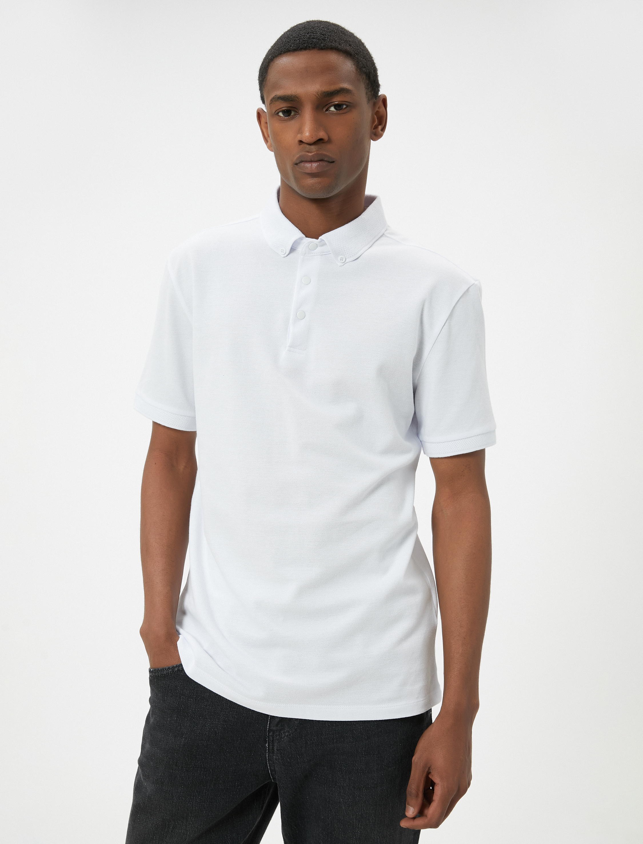   Polo Yaka Tişört Slim Fit Çıt Çıt Düğme Detaylı Kısa Kollu Pamuklu