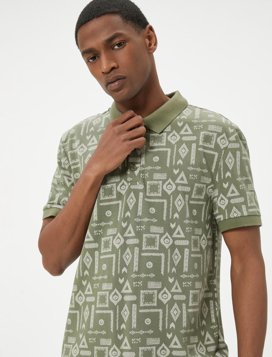   Slim Fit Polo Tişört Baskılı Düğmeli Kısa Kollu Pamuklu