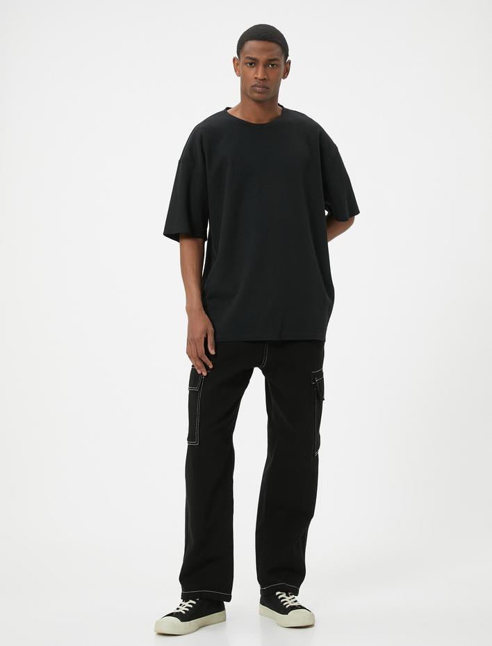  Bisiklet Yaka Kısa Kollu Pamuk Karışımlı Dokulu Basic Tişört