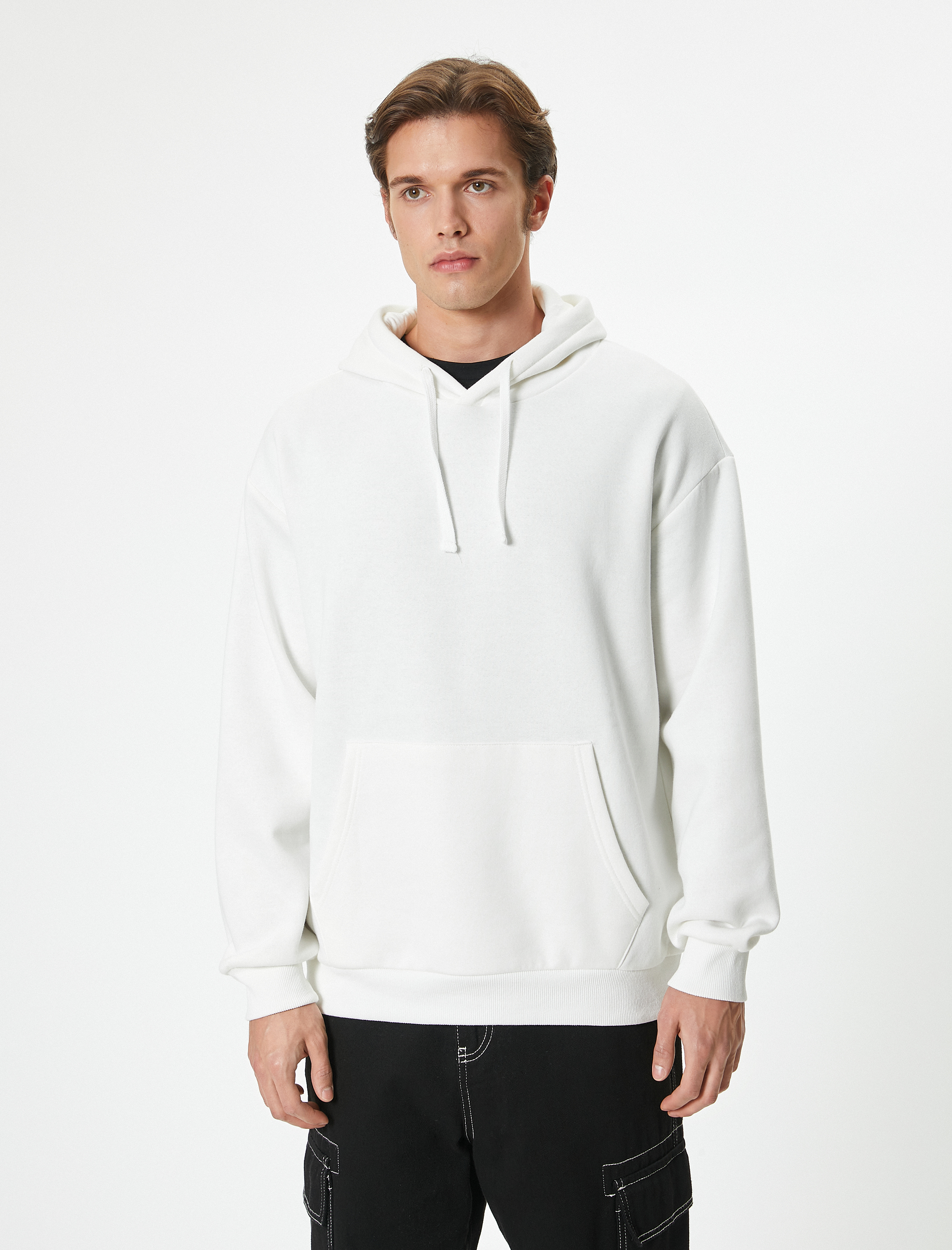   Oversize Sweatshirt Kapşonlu Basic Uzun Kollu Kanguru Cep Detaylı Şardonlu