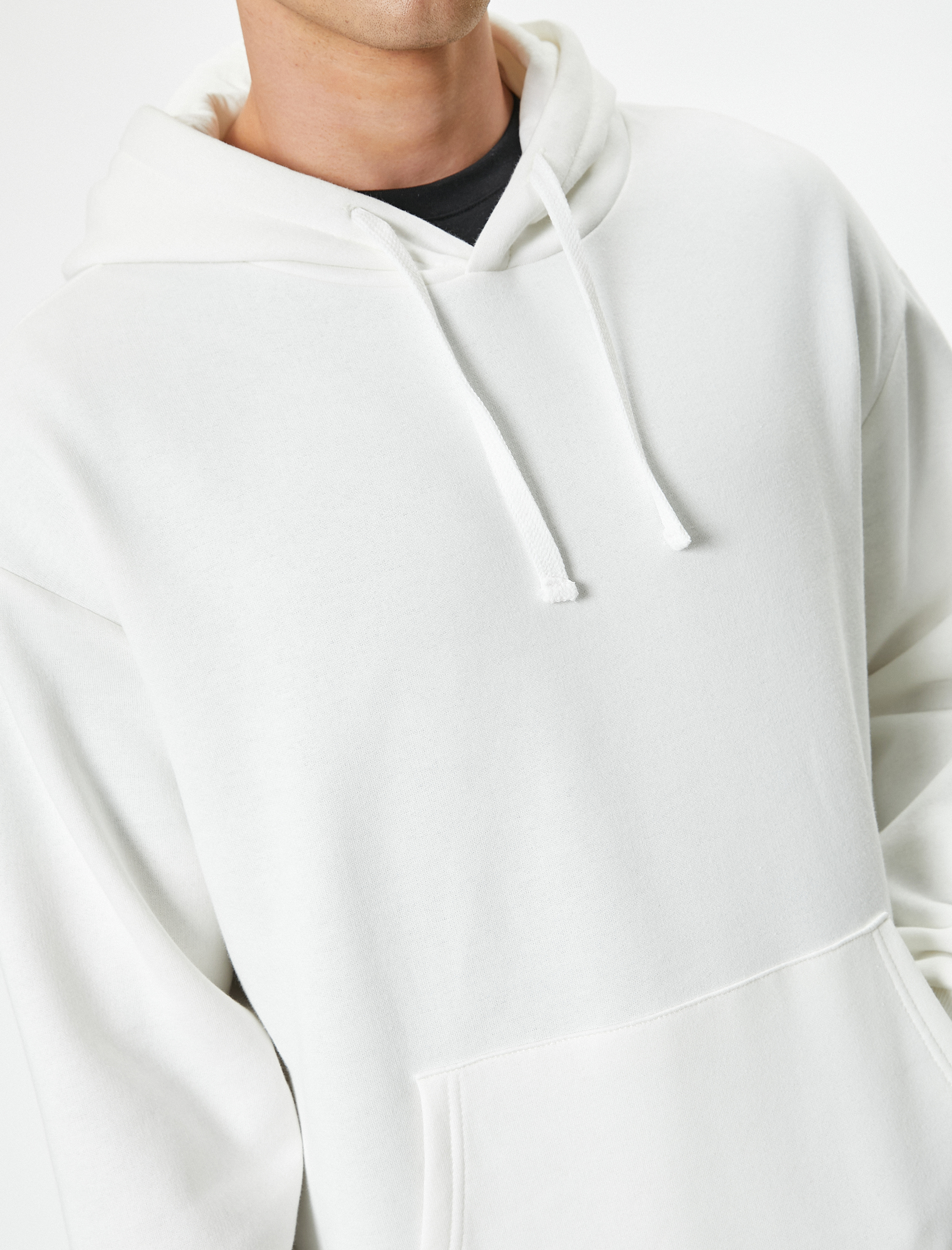   Oversize Sweatshirt Kapşonlu Basic Uzun Kollu Kanguru Cep Detaylı Şardonlu