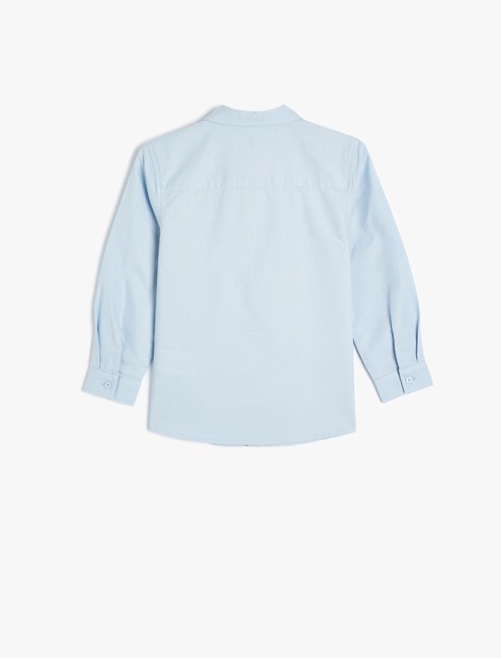 Erkek Çocuk Cep Detaylı Uzun Kollu Pamuklu Klasik Yaka Okul Gömleği