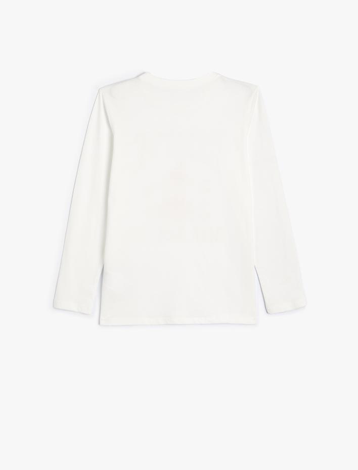 Kız Çocuk Slogan Baskılı Uzun Kollu Pamuk Tişört