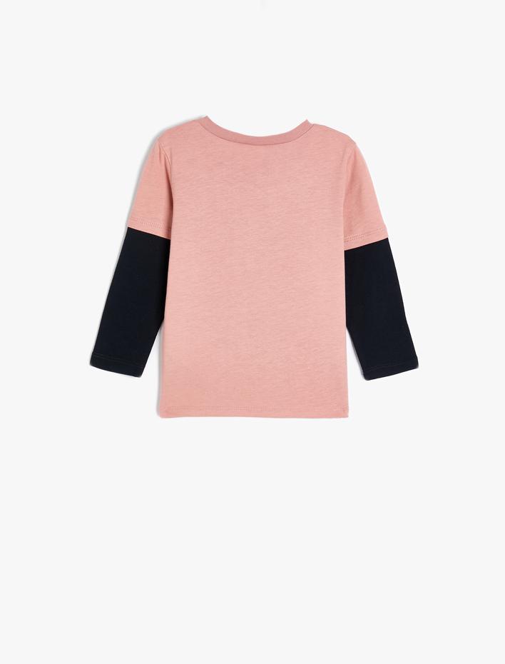 Erkek Bebek Dinozor Baskılı Bisiklet Yaka Uzun Kollu Pamuklu Tişört