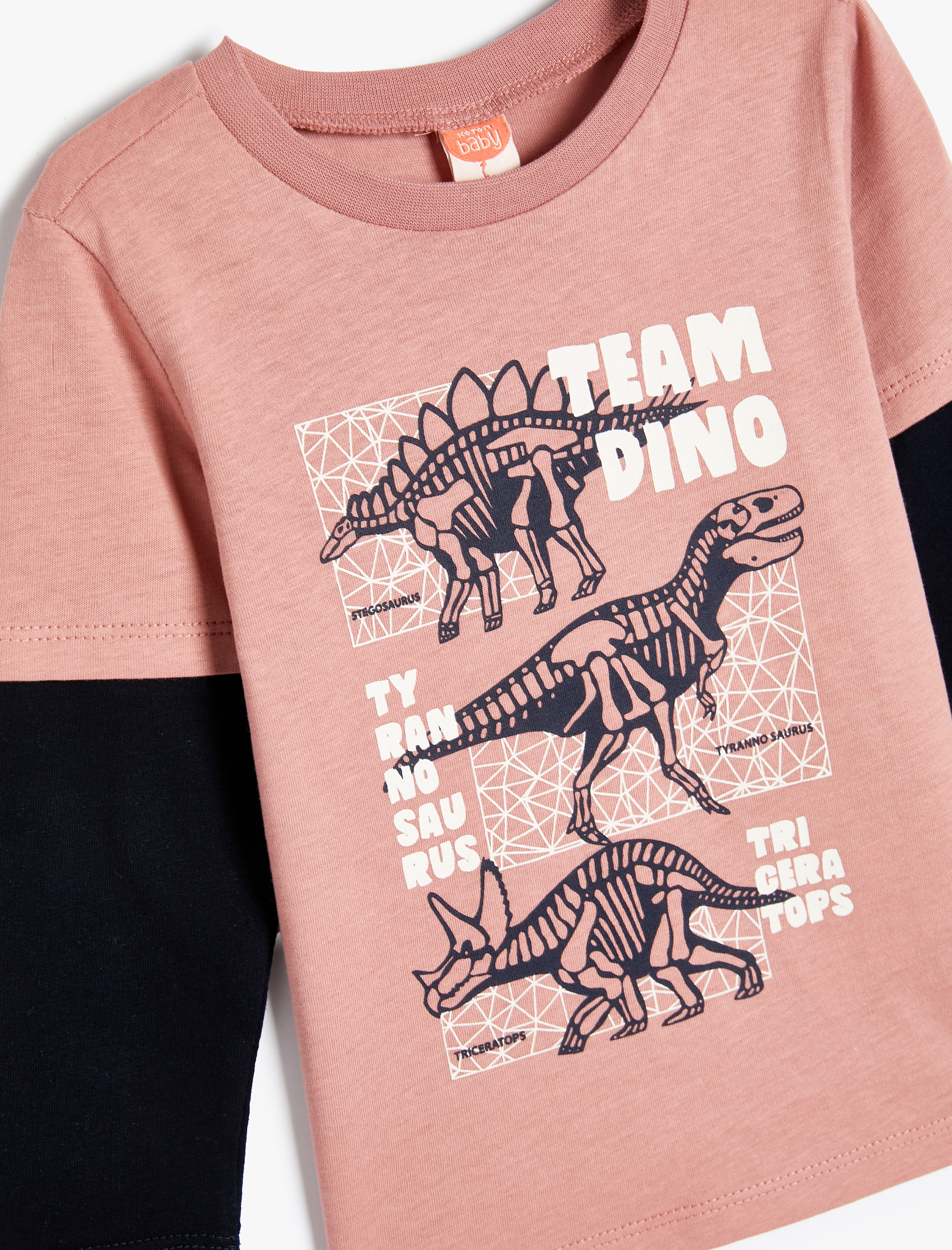  Erkek Bebek Dinozor Baskılı Bisiklet Yaka Uzun Kollu Pamuklu Tişört