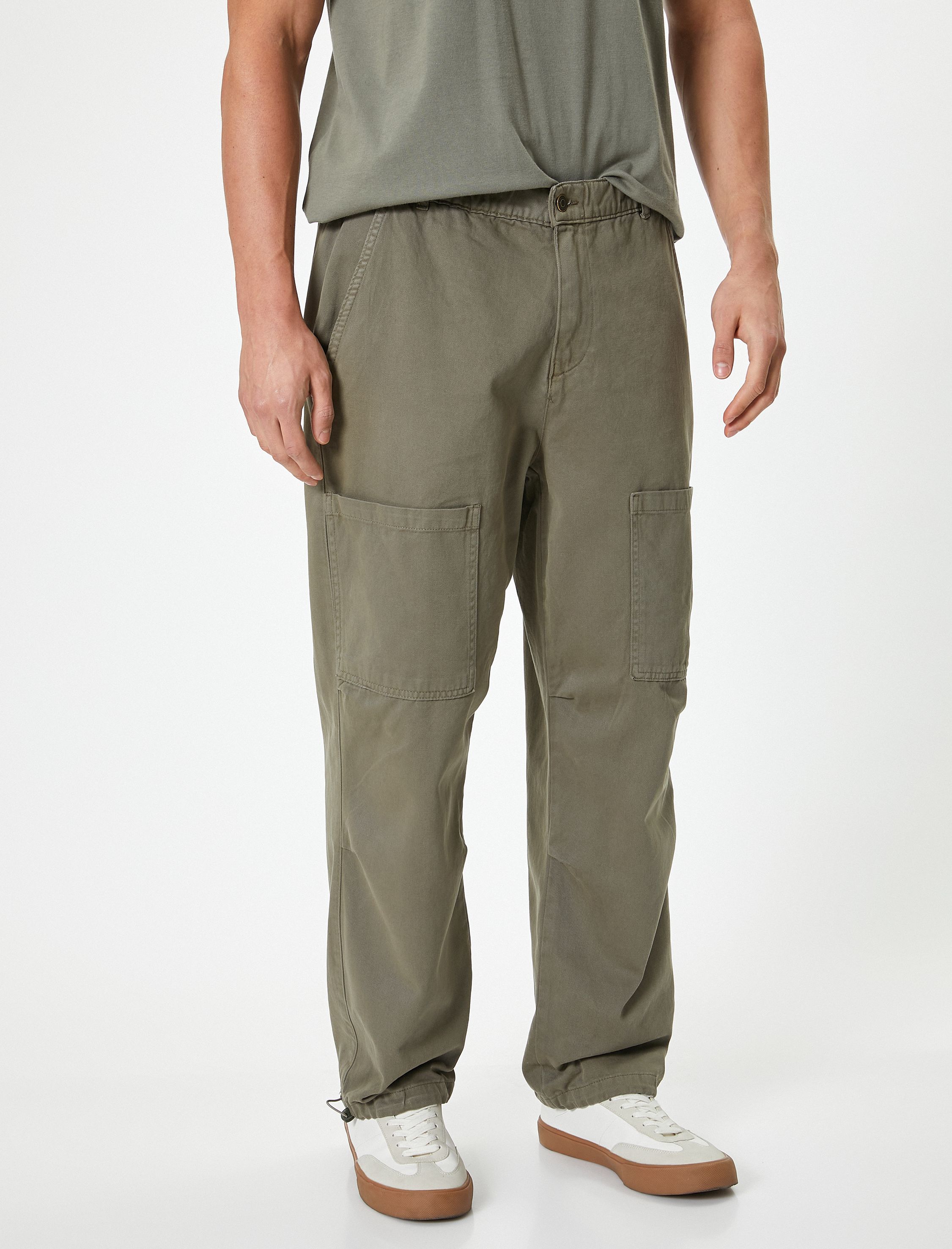   Kargo Paraşüt Pantolon Bol Kalıp Beli Bağcıklı Pamuklu