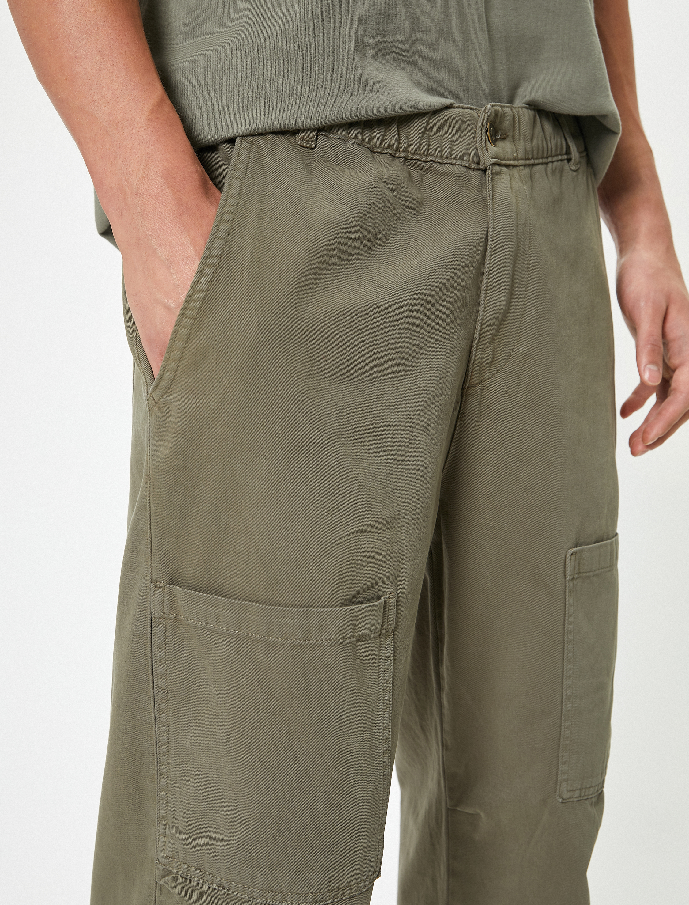   Kargo Paraşüt Pantolon Bol Kalıp Beli Bağcıklı Pamuklu