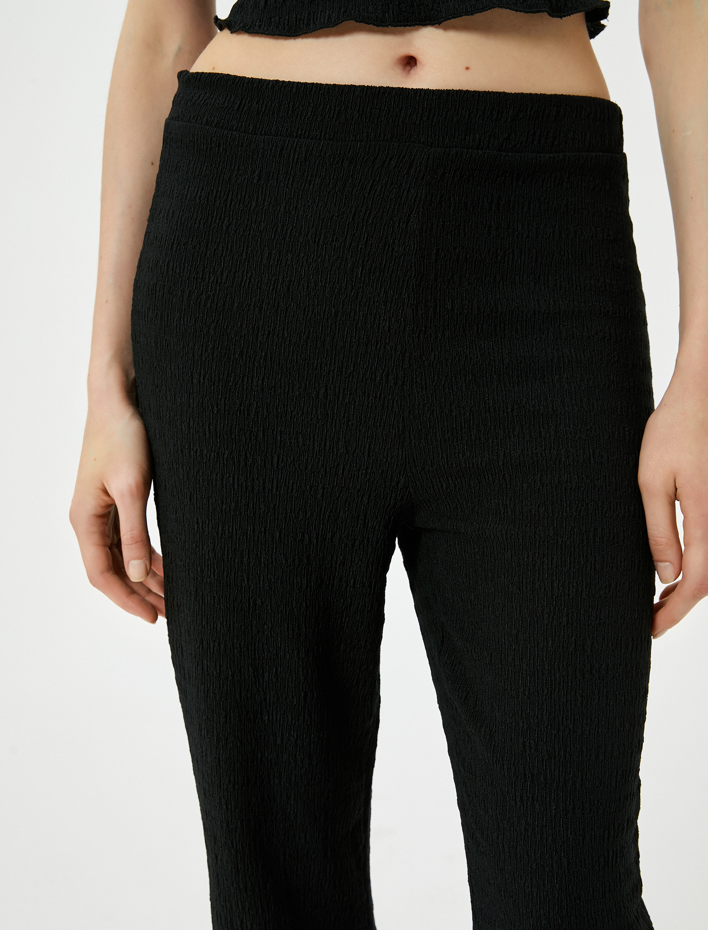   İspanyol Paça Pantolon Beli Lastikli Dokulu