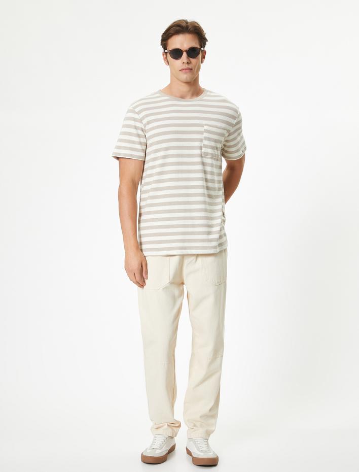  Cep Detaylı Tişört Kısa Kollu Bisiklet Yaka Pamuklu