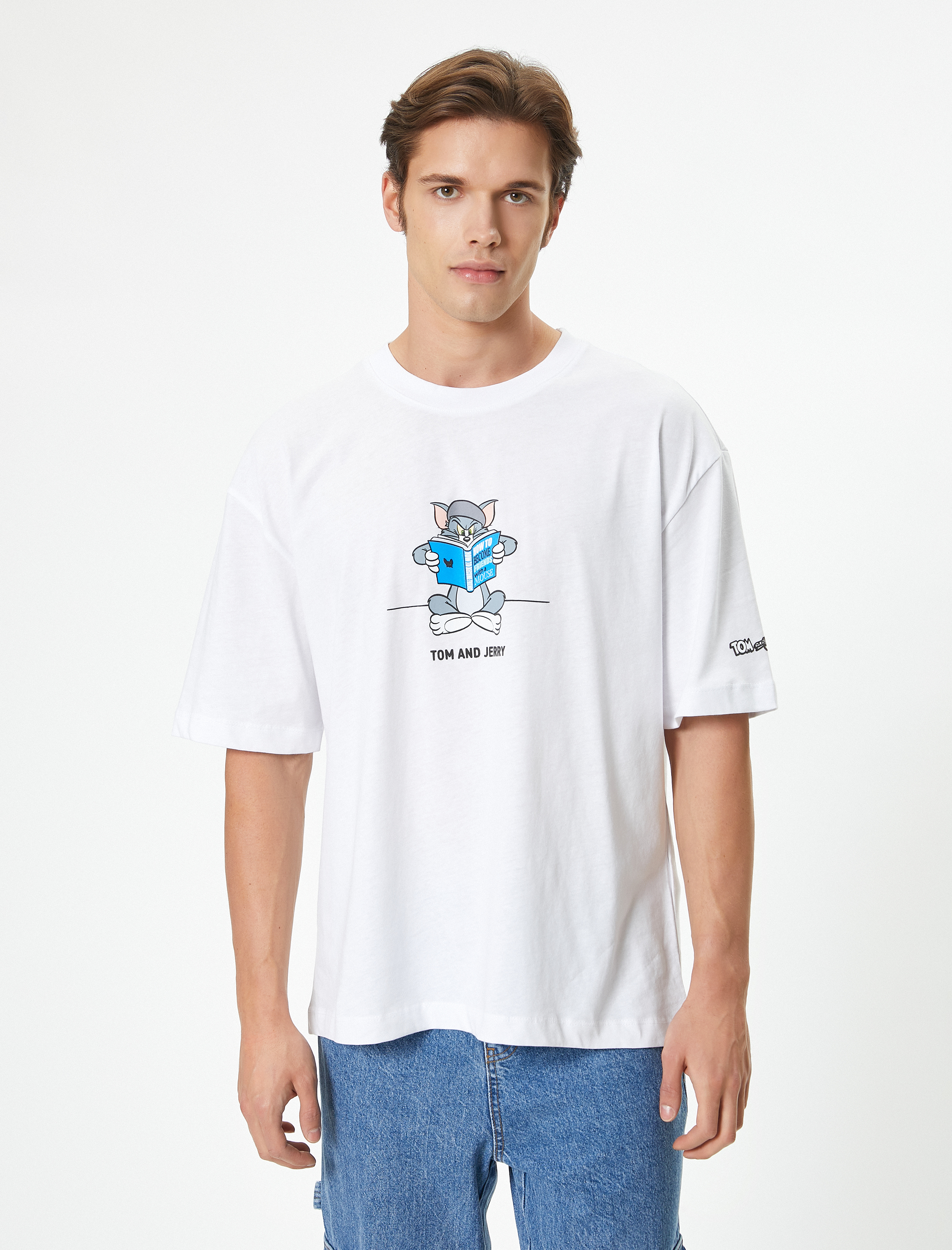   Tom ve Jerry Tişört Lisanslı Oversize Kısa Kollu Bisiklet Yaka Pamuklu