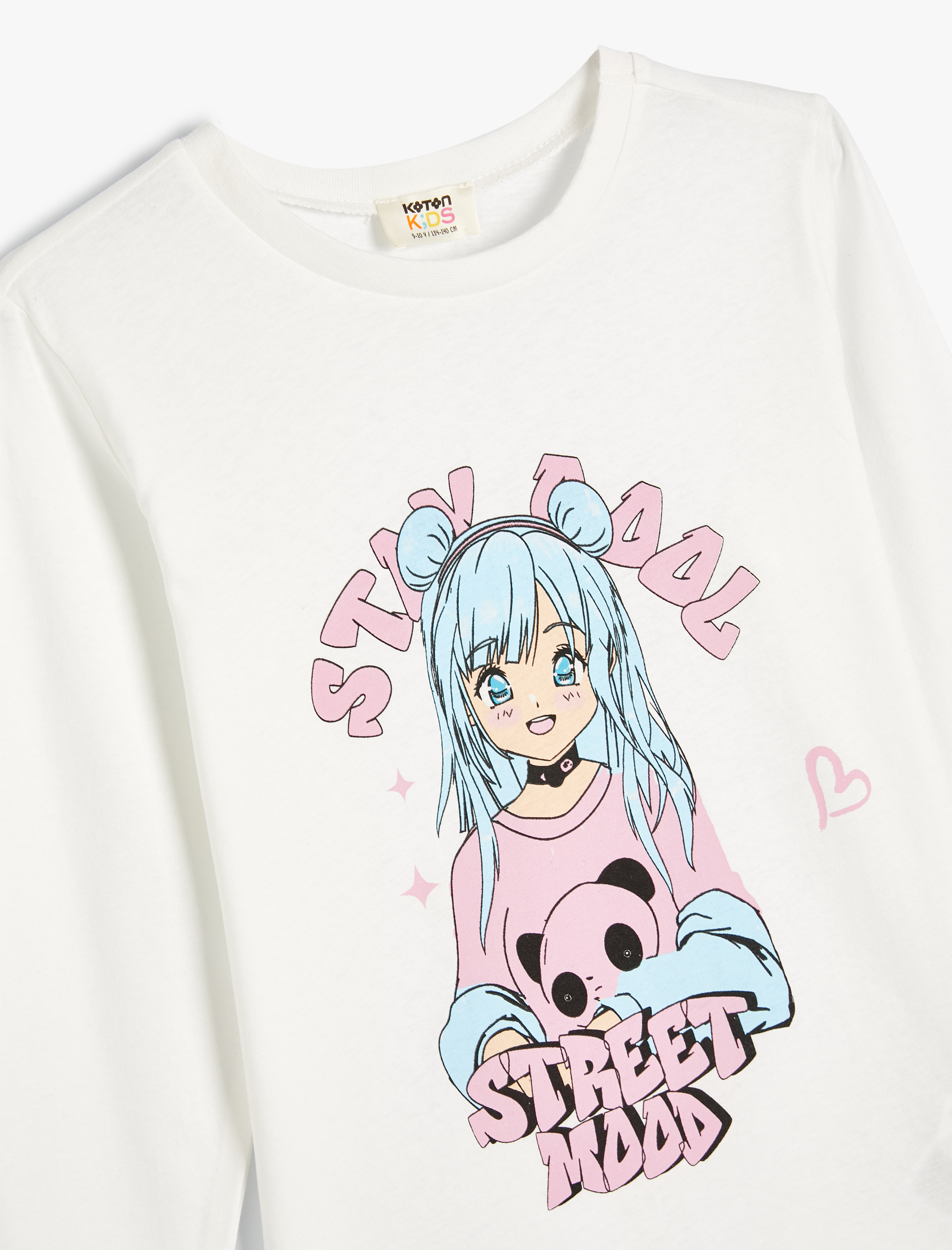  Kız Çocuk Tişört Uzun Kollu Anime Baskılı Bisiklet Yaka Pamuklu