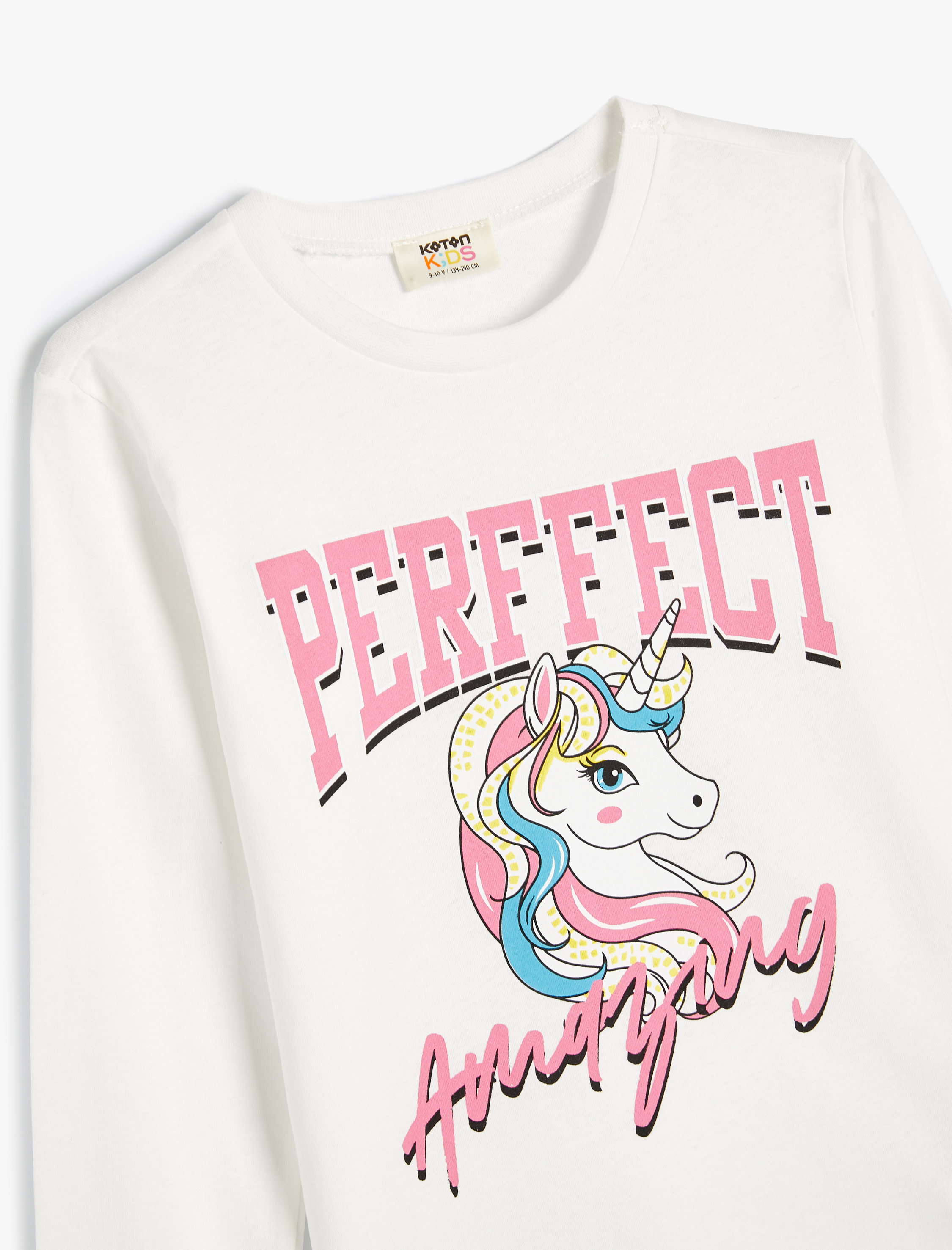  Kız Çocuk Tişört Uzun Kollu Unicorn Baskılı Bisiklet Yaka Pamuklu