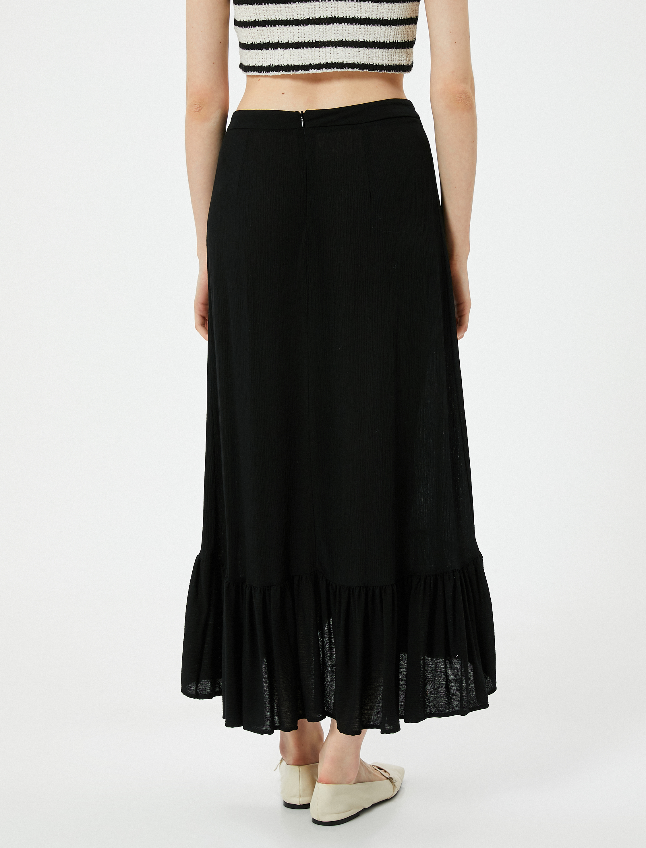   Viskon Midi Etek Fırfırlı Normal Bel