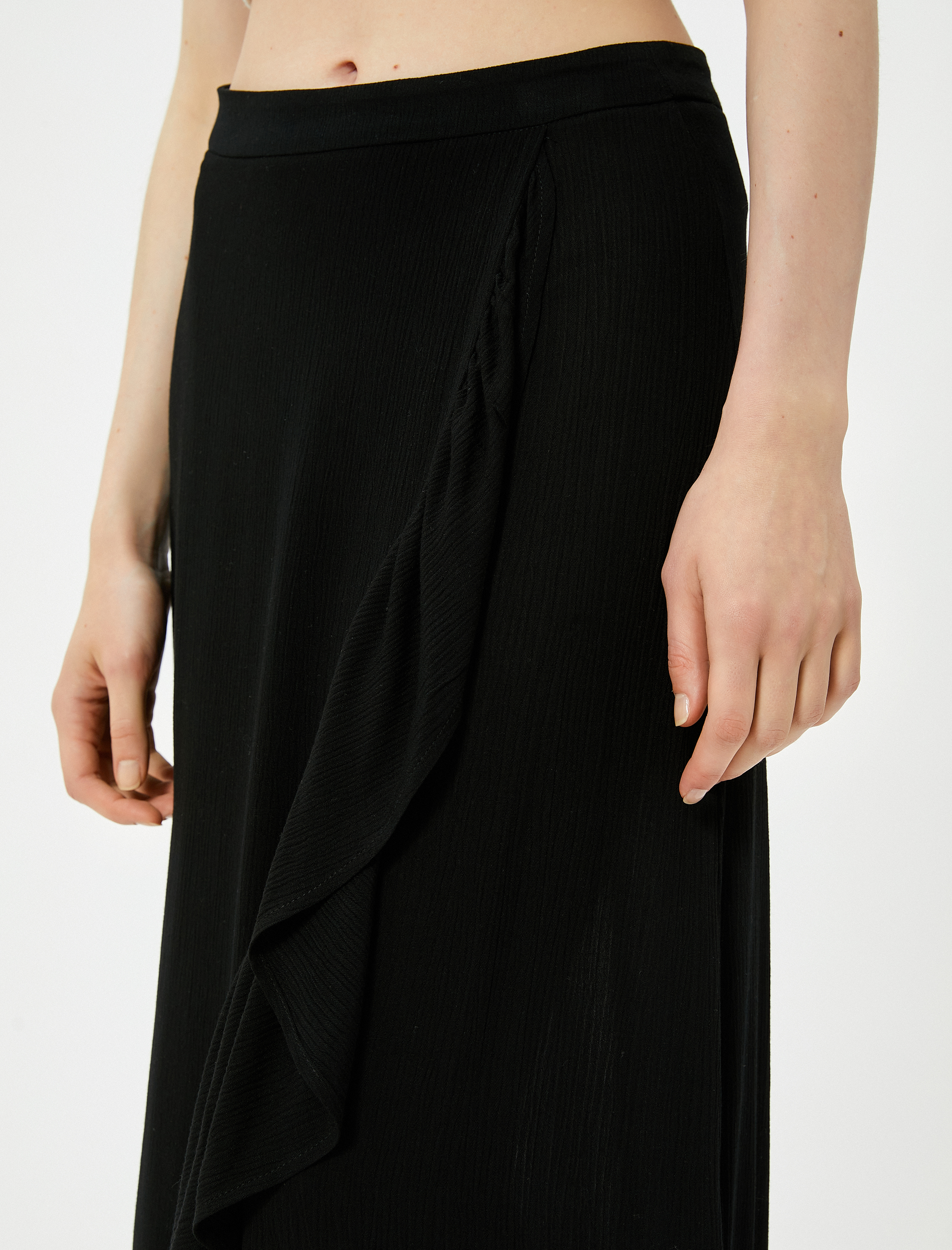   Viskon Midi Etek Fırfırlı Normal Bel