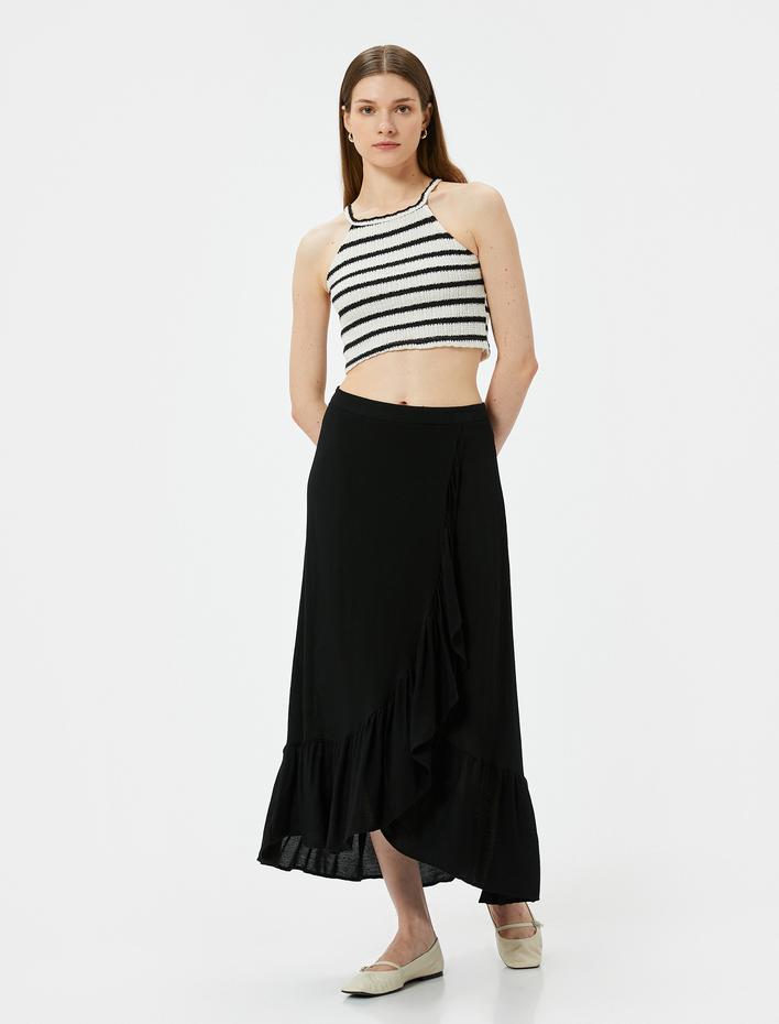  Viskon Midi Etek Fırfırlı Normal Bel