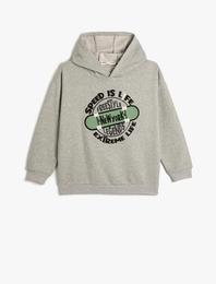 Kapşonlu Sweatshirt Kaykay Temalı Uzun Kollu Şardonlu