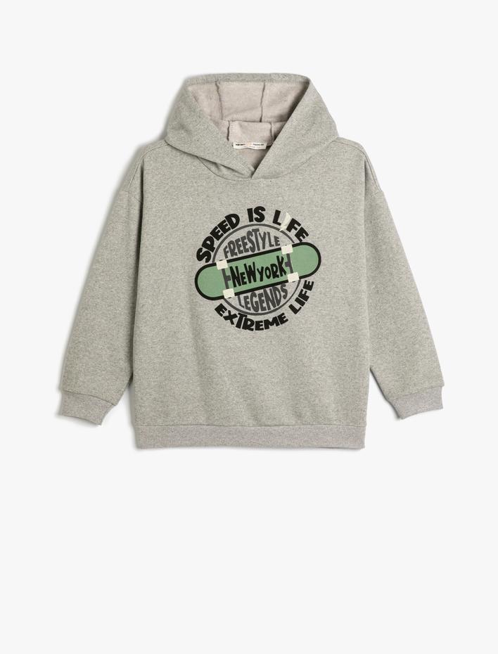 Erkek Çocuk Kapşonlu Sweatshirt Kaykay Temalı Uzun Kollu Şardonlu