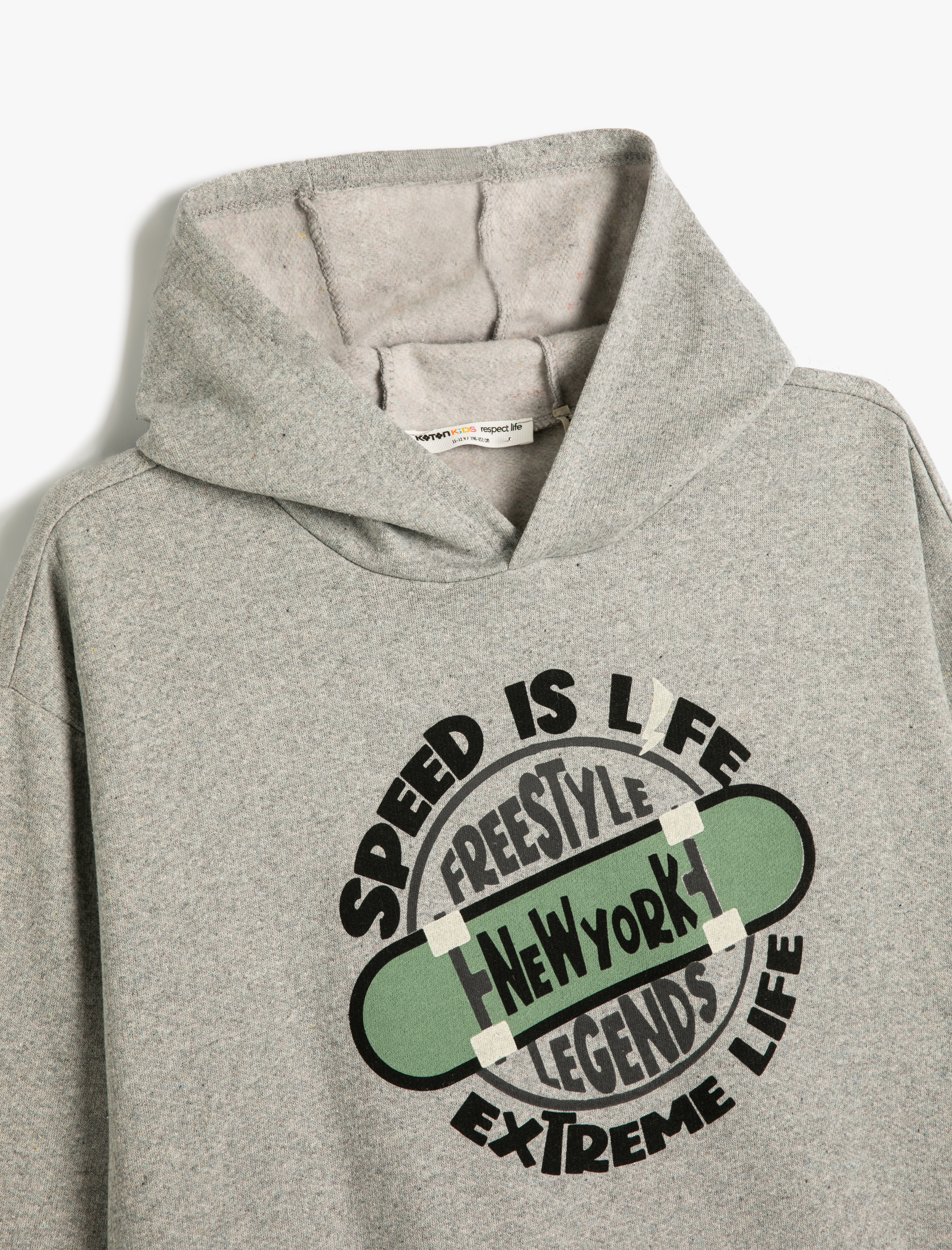Erkek Çocuk Kapşonlu Sweatshirt Kaykay Temalı Uzun Kollu Şardonlu