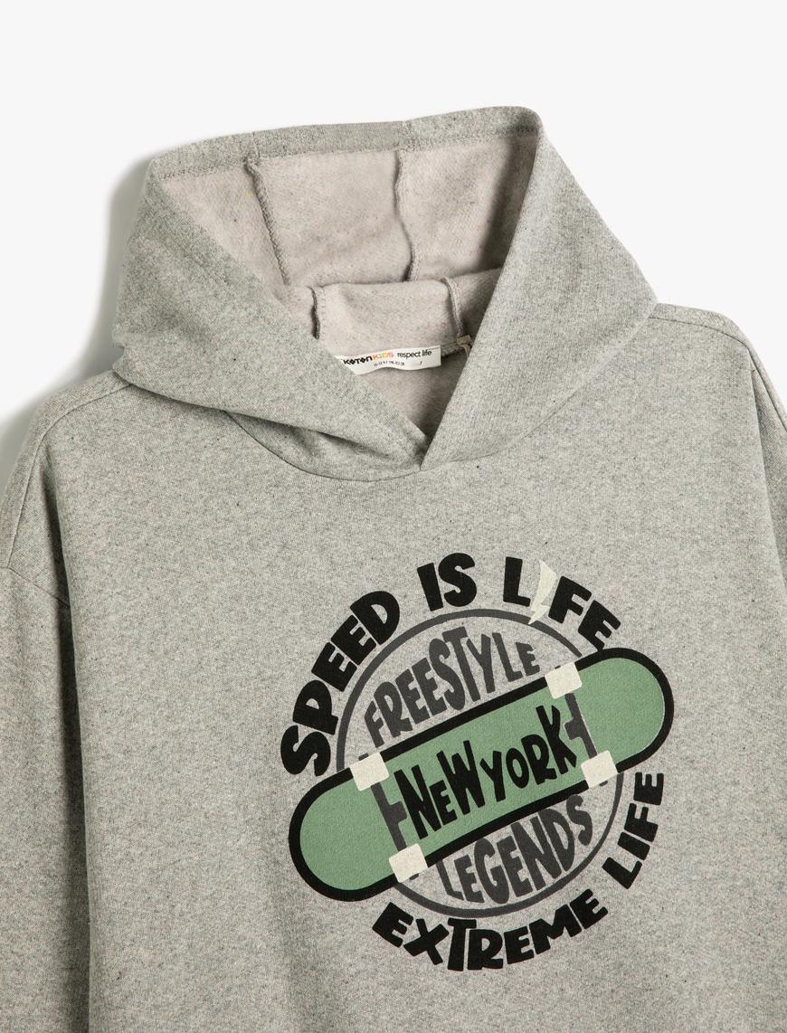  Erkek Çocuk Kapşonlu Sweatshirt Kaykay Temalı Uzun Kollu Şardonlu