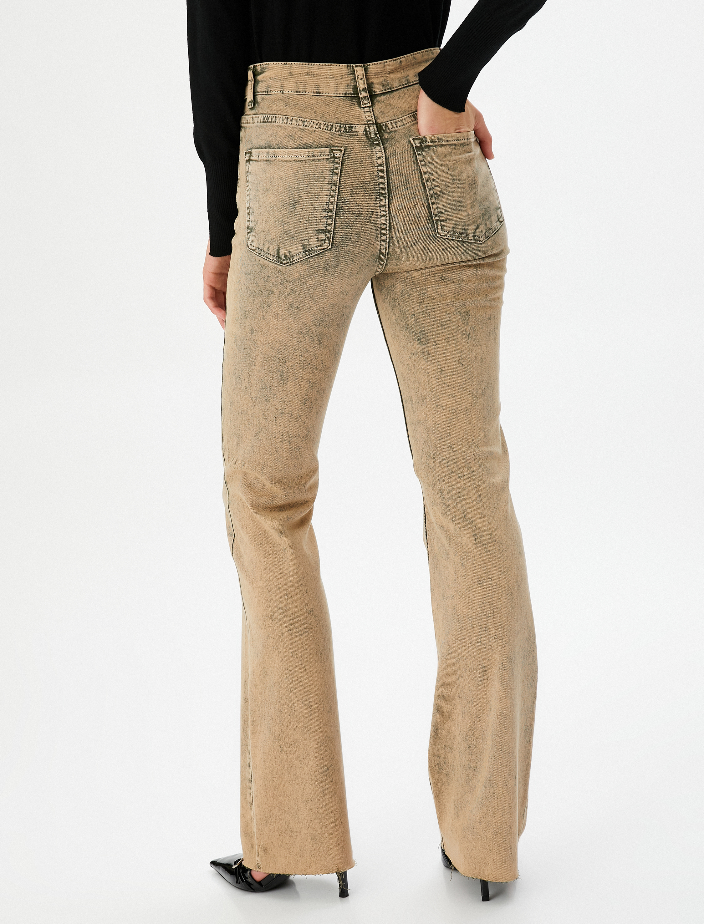   Eskitilmiş Hafif İspanyol Paça Kot Pantolon Dar Kesim Standart Bel Pamuklu Cepli - Flare Slim Jeans