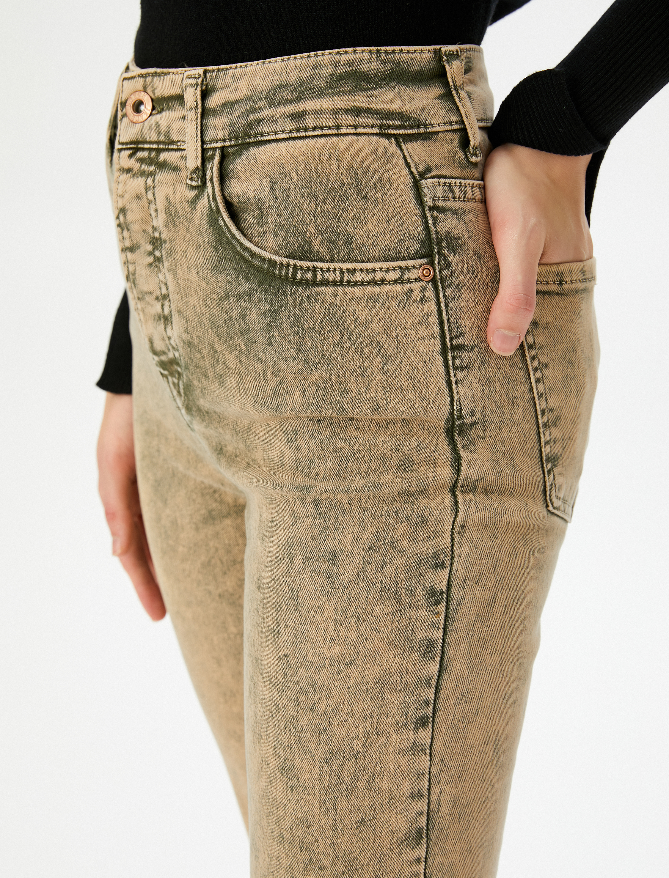   Eskitilmiş Hafif İspanyol Paça Kot Pantolon Dar Kesim Standart Bel Pamuklu Cepli - Flare Slim Jeans