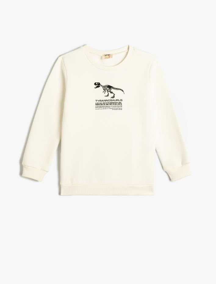 Erkek Çocuk Sweatshirt Dinozor Baskılı Bisiklet Yaka Uzun Kollu Şardonlu